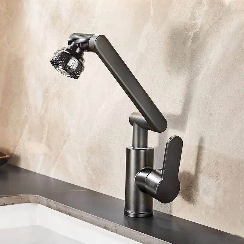 1080° Rotating Bathroom Faucet, Single Handle, Adjustable Height, Dual Water Modes, Sink Faucet with 2 Hoses, Vanity Faucet, Rotatable Rotary Faucet