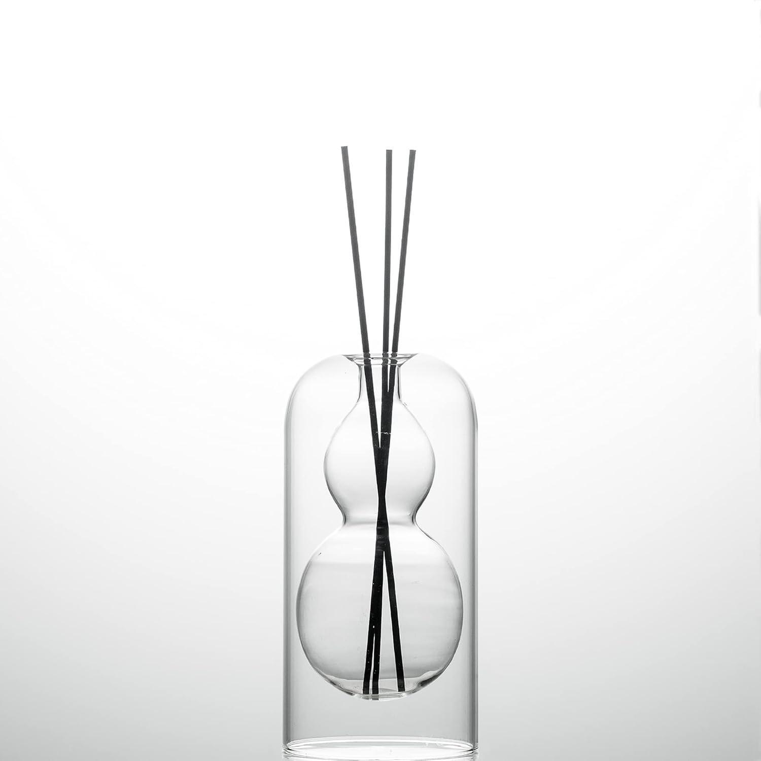 Empty Glass  Reed Diffuser Bottles,for Essential Oil, with 16 count Black Reed Sticks,Minimalist Decor,2pcs/Set.