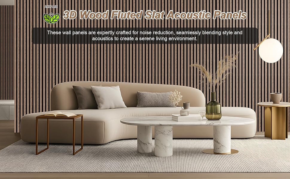 AKK-PANE Acoustic Wood Slat Wall Panels, 2-Piece 47.2"x23.6" 15.5ft²-3D Fluted Soundproof Wood Panels for Wall & Ceiling, Sound Absorbing Decorative Wooden Panel for Home & Office