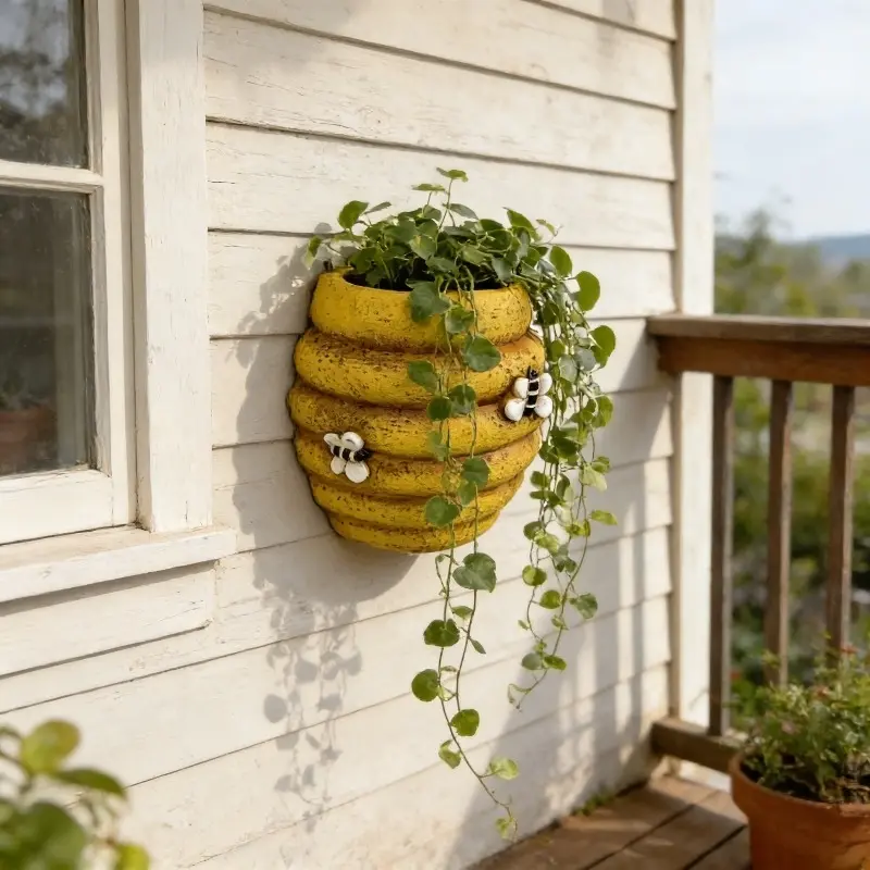 Bee Honeycomb Hanging Planter, Decorative Wall Mounted Flower Pot, Hexagon Succulent Plant Holder, Outdoor Garden Yard Patio Balcony Decor, Creative Gift for Plant Lovers