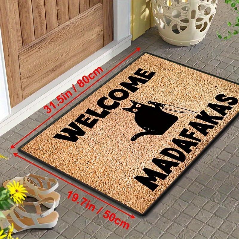 Sarcastic "Welcome Madafakas" Black Cat with Knife Diatomaceous Earth Doormat. Fast Drying Super Absorbent Diatom Mud Entrance Mat. Non-Slip Floor Rug for Front Door Bathroom Kitchen. Unique Funny Gift for Naughty Cat Lovers.
