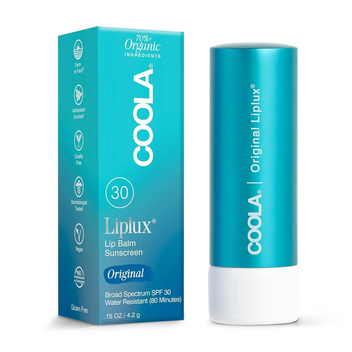 Organic Liplux Lip Balm and Sunscreen with SPF 30, Dermatologist Tested Lip Care for Daily Protection, Vegan and Gluten Free, 0.15 Oz