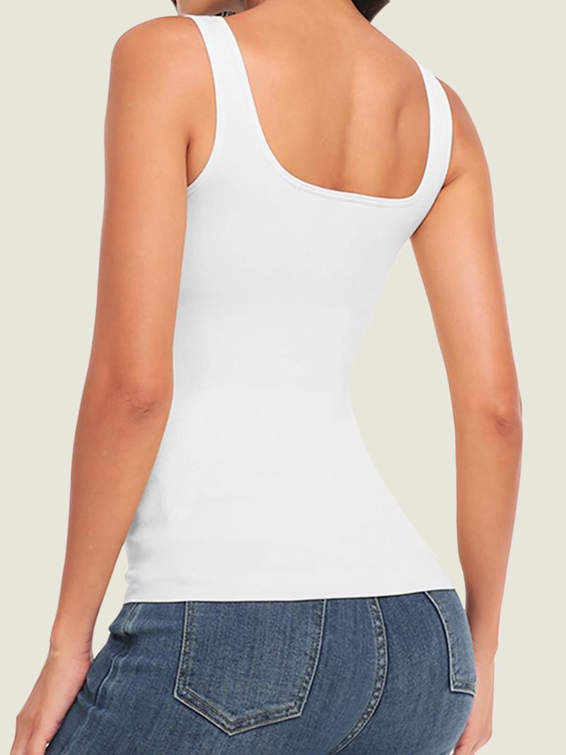 2/3 Pcs Women's Tummy Control Abdomen Shapewear Tank Tops, Minimalist Seamless Square Neck Body Sculpting Compression Tops, Slimming Body Shapewear, Solid Backless Shaper Black Friday All Saints' Day Chrismas, Body Shapewear, Womenswear