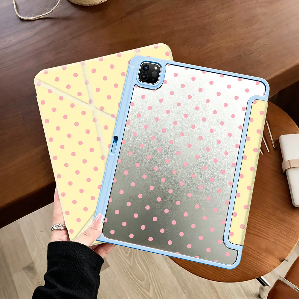 Yshaped Pastel Polka Dot Tablet Protective Case， Minimalist Aesthetic Style， Compatible With Apple ipad 10th generation/IPAD Pro 13 2024/pro 12.9 2022/pro 11 2022/IPAD Air1/2/3/4/5/6th， With Pencil holder， Sleep/Wake Support， Delicate Elegant Gift Choice