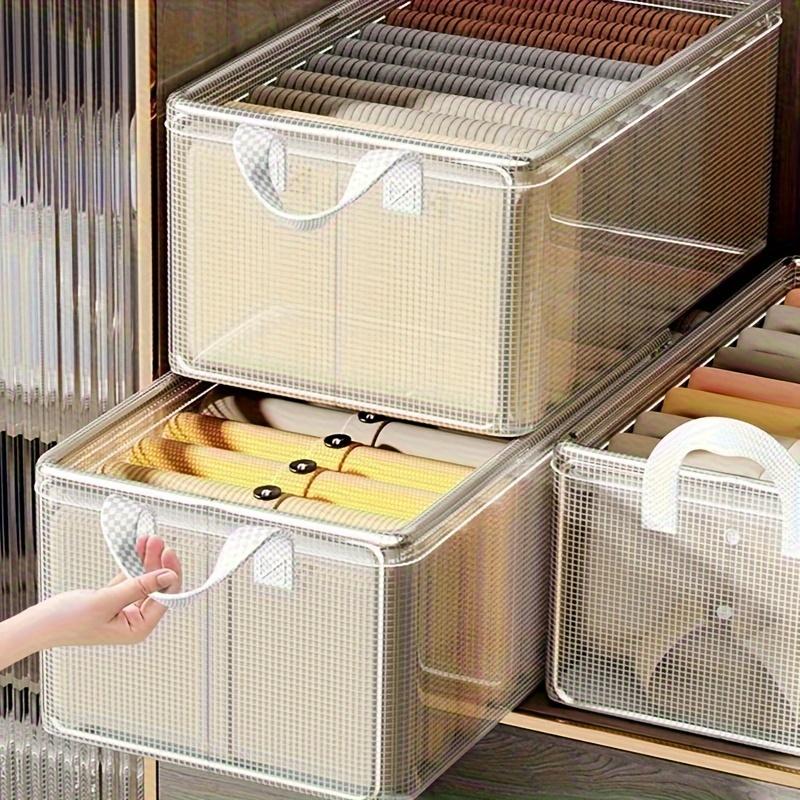 1-piece Durable Plastic storage box with steel frame and reinforced handles, stackable transparent lidded storage container, suitable for storing clothes, books, household and dormitory necessities