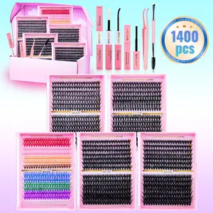 RITALASH 1400pcs D Curl Gift Cluster Lash Kit DIY Individual Eyelashes Large Capacity Lashes Mixed Lengths Soft And Comfortable False Lashes Clusters False Eyelashes Kit DIY at Home with Bond and Seal Tweezer Remover and Brush