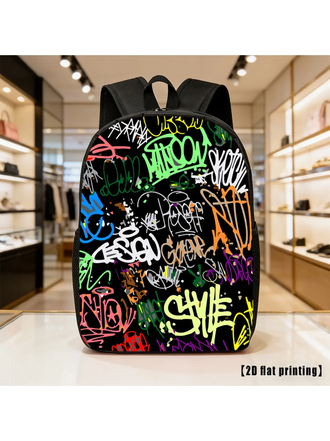 A Vibrant Graffiti-Patterned Backpack That Is Lightweight And Spacious, Designed for Both Men And Women. It Features Adjustable Straps And Side Pockets, Making It Perfect for Everyday Use, Commuting, And Various Activities. It'S Great for Hiking