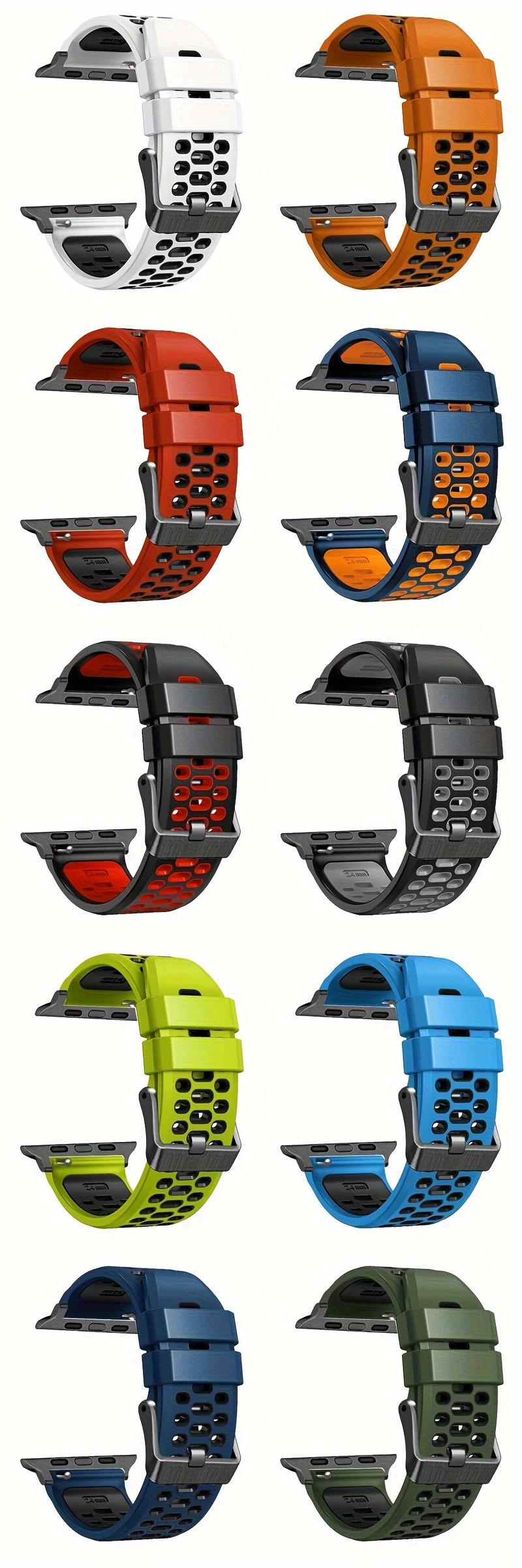 Adjustable Silicone Sports Band for Apple Watch Ultra 49mm, iWatch Series 10-3 - Durable, Comfortable Multi-color Wristband with Safety Buckle Closure, Activity Accessories | Perforated Design | Silicone Wristband,Apple Watch Accessories Wearable