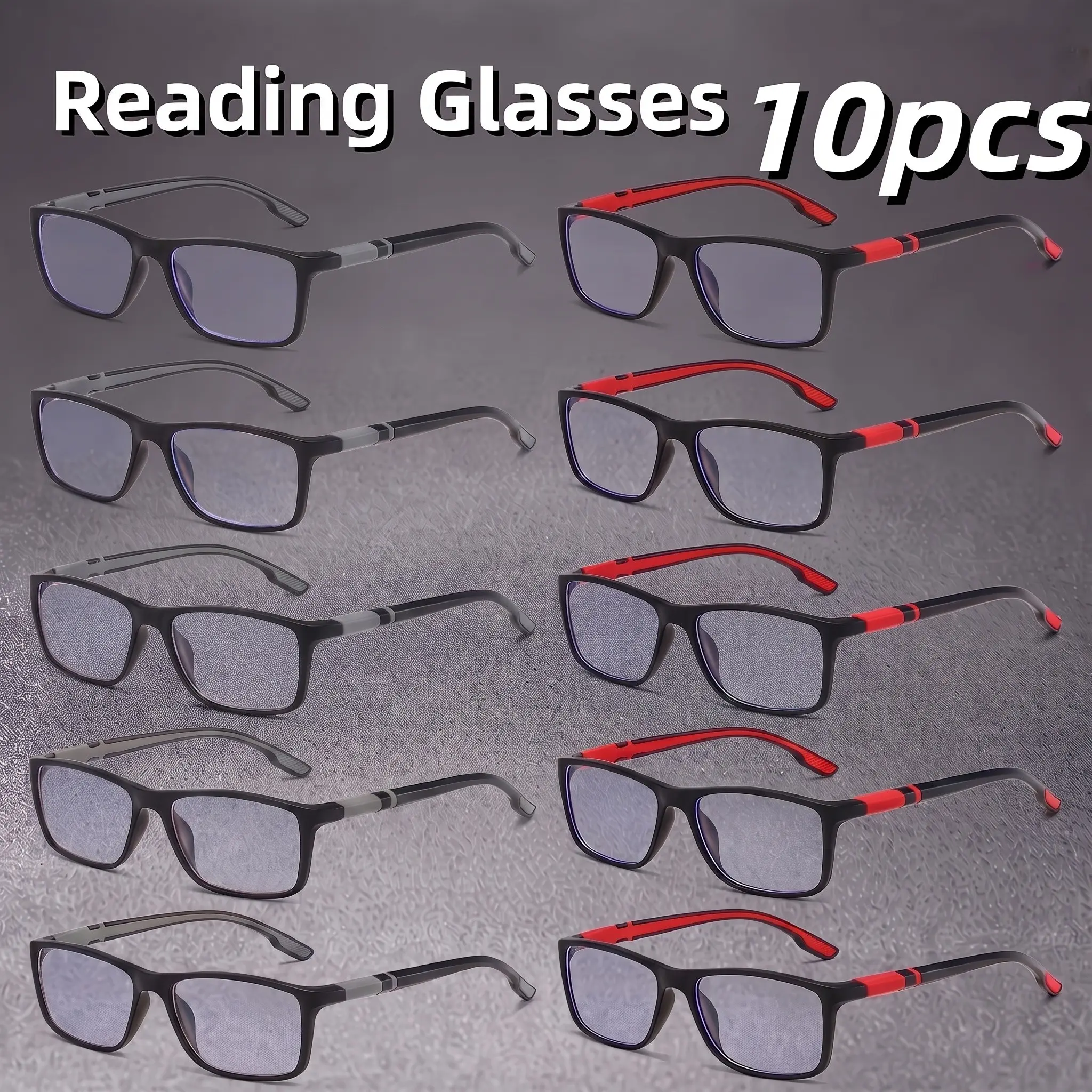 Gigula 10 Pairs Square Reading Glasses Set, Reading Eyeglasses, Lightweight Comfortable Frames, Multiple Diopters +1.00 to +4.00, Ideal for Computer Use and Office