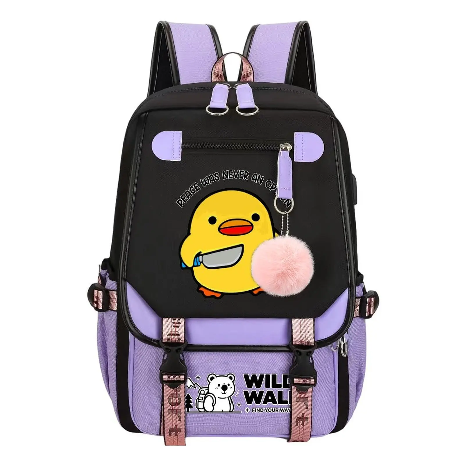 Unisex All Over Duck Print Cotton Linen Backpack - 1 Size (11.4in×18.1in), Zipper, Water-Resistant, Durable, Large Capacity Multi-Pocket Organizer, Back to School Hauls School Bag for Teens, Daily Use