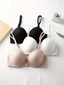 3pcs Women's Bra Set, Comfortable Jacquard Fabric, Underwire Bras, Lift and Support, Anti-Sagging, Adjustable Straps, Breast Shaper
