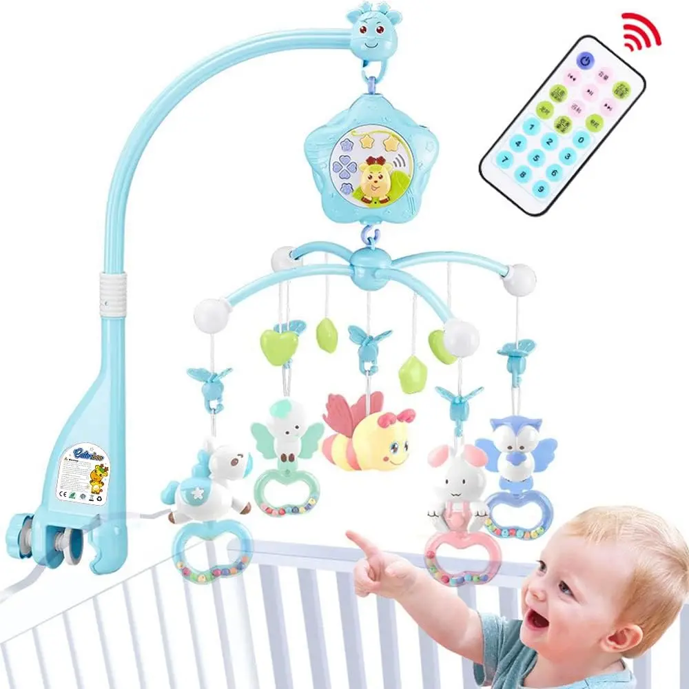 Baby Crib Mobile with Lights and Musicial, Remote, Projector, Newborn Gift  Ages 0+ Months (Blue-Bee)