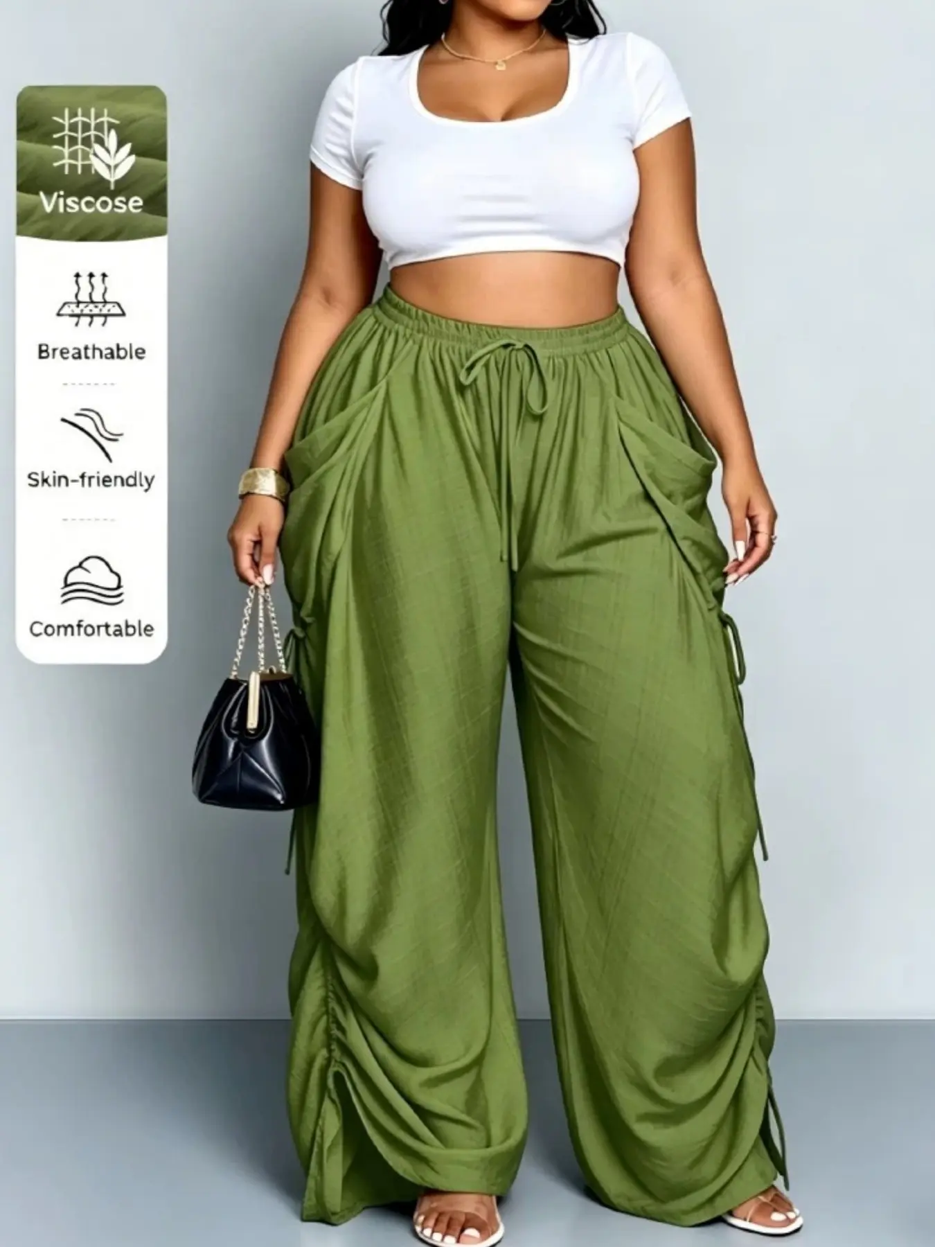 1pc Women's High Waist Drawstring Air Linen Straight Wide Leg Pants, Spring & Autumn Floor-Length Draped Loose Casual Sweatpants, Suitable for Loungewear & Daily Outdoor Wear; Available Colors: Wine Red, Heather Gray, Army Green, Pale Yellow, Hot Pink, Sk
