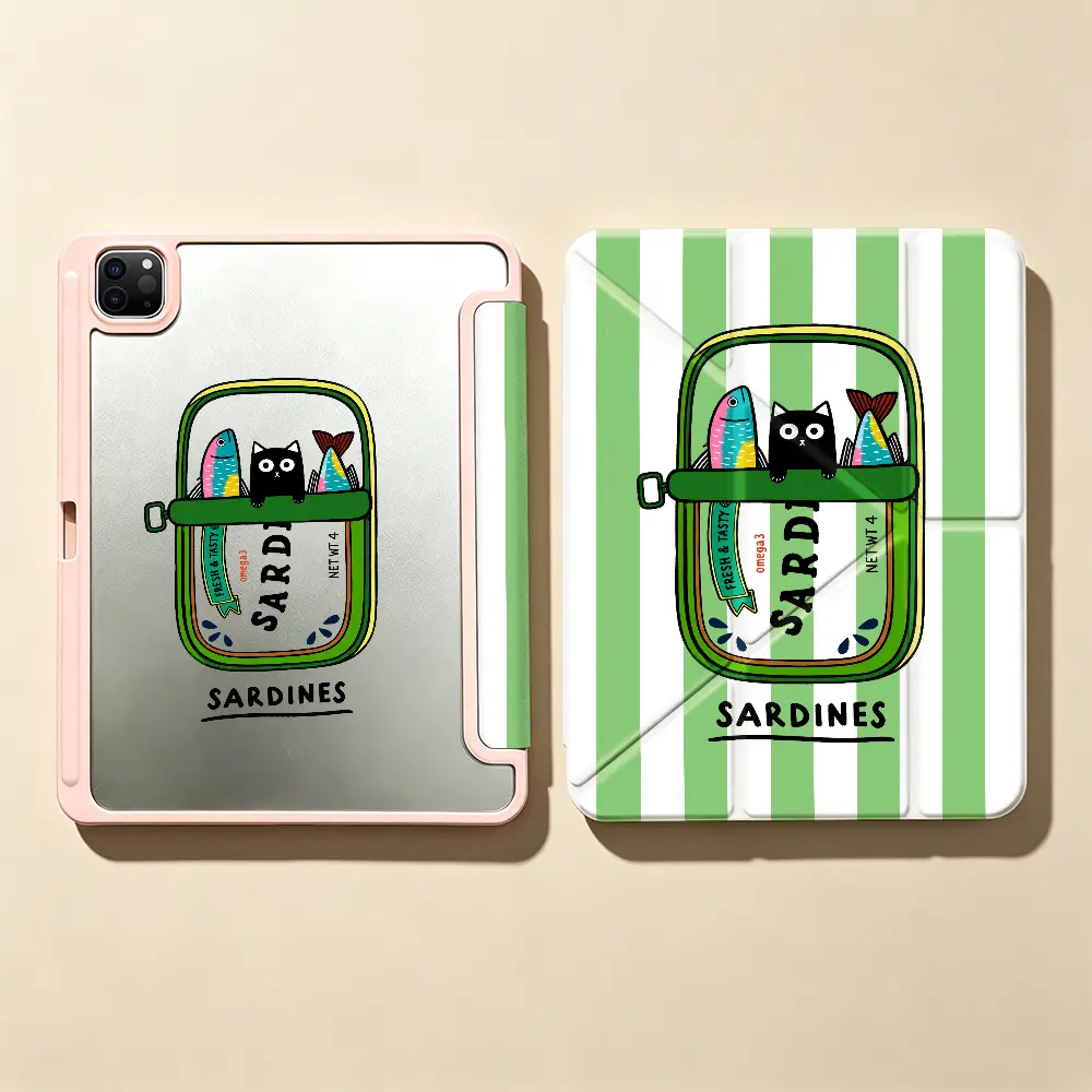 Yshaped Sardine Can Cat Tablet Protective Case， Vibrant Pop Art Style， Compatible With Apple ipad 10th generation/IPAD Pro 13 2024/pro 12.9 2022/pro 11 2022/IPAD Air1/2/3/4/5/6th， With Pencil holder， Sleep/Wake Support， Special Unique Gift Idea