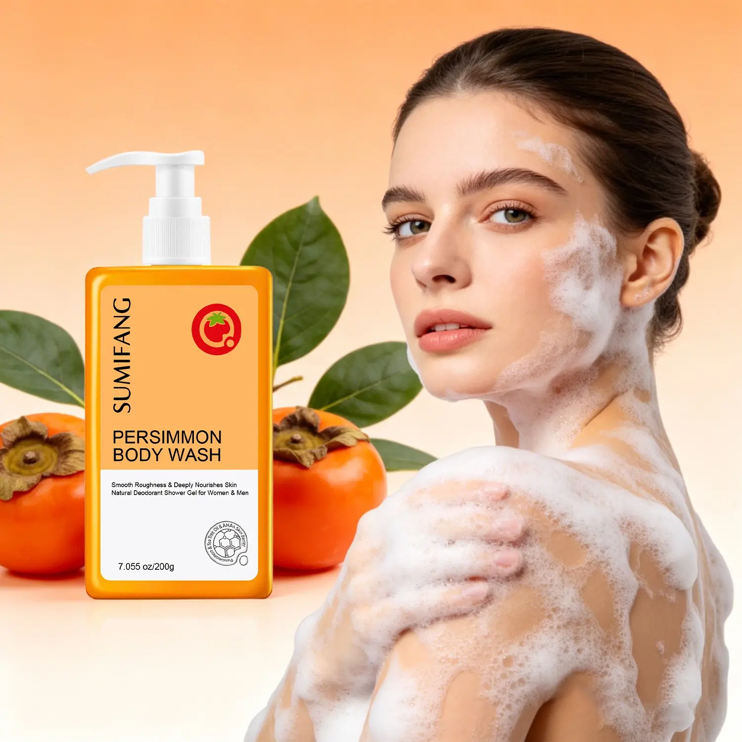 SUMIFANG Persimmon Deodorizing Body Wash (200g) with Jojoba & Sunflower Seed Oils – Gentle, Moisturizing, Hydrating, pH-balanced formula suitable for sensitive & normal skin, targets underarms, feet, ideal for post-workout and daily freshness