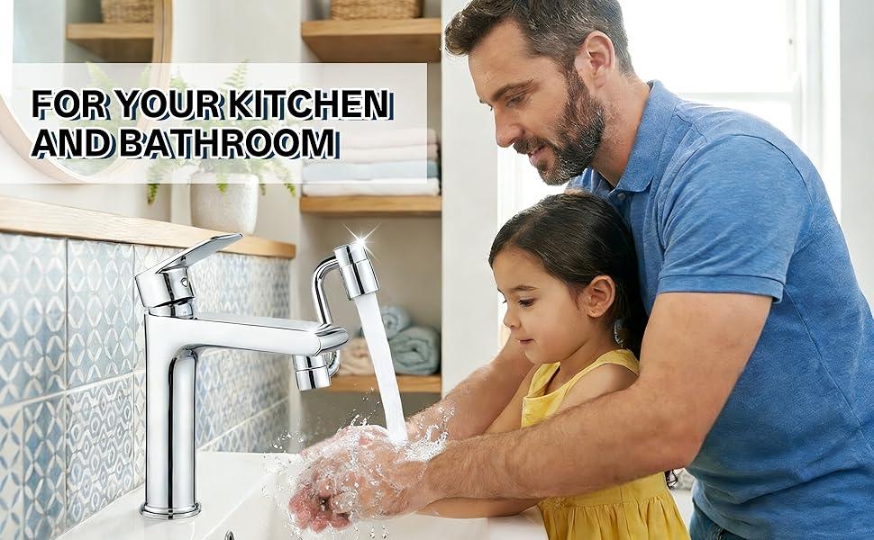 2 PCS 1440 °     Rotatable Faucet Extension, 1080 °     Swivel Faucet Aerator Extender, 2 Mode Adjustable Rotating Universal Sink Faucet for Kitchen Bathroom Sink Silver