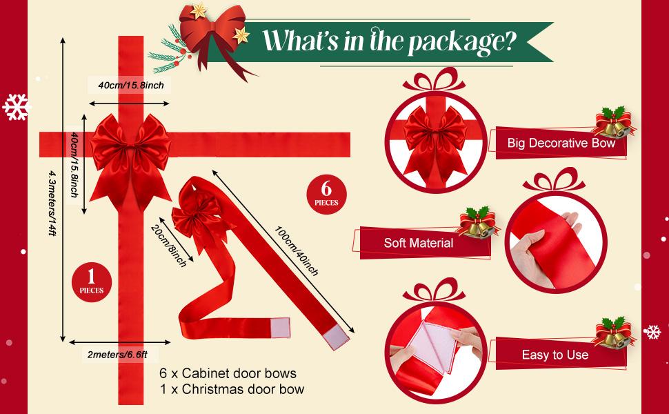 SUNDAY MIRTH 7 Pieces Christmas Cabinet Door Ribbon Bow Large Christmas Door Bow Christmas Cabinet Festive Ribbons Cabinet Bows Christmas Tree Bow Christmas Wreath Bow