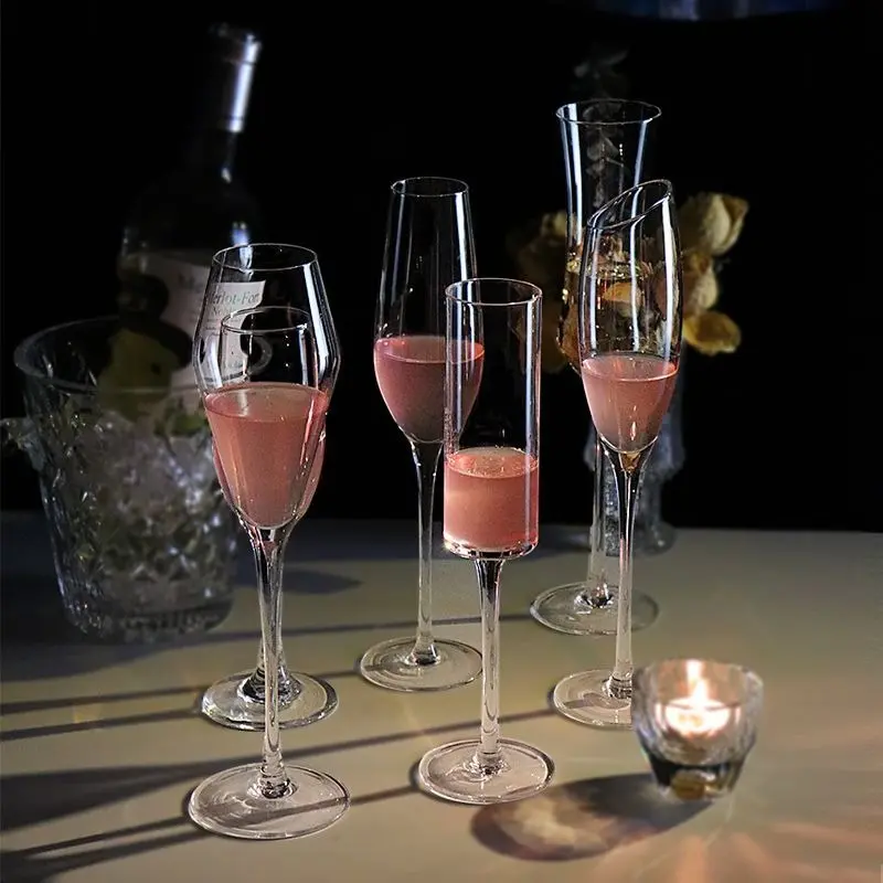 Light luxury champagne glass high value transparent glass goblet cocktail wine glass home restaurant cup set Drinkware Glass Premium Drinking Glasses