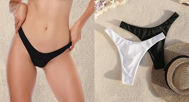 YELAIVP Women's Ruched Back Bikini Bottoms High Cut Bathing Suit Bottoms Cheeky Thong Swimsuit Bottom