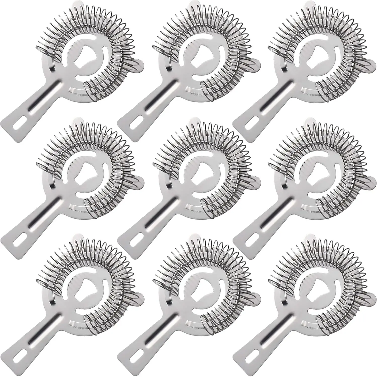 9 Pack 6" Professional Stainless Steel Cocktail Bar Strainer, Silver
