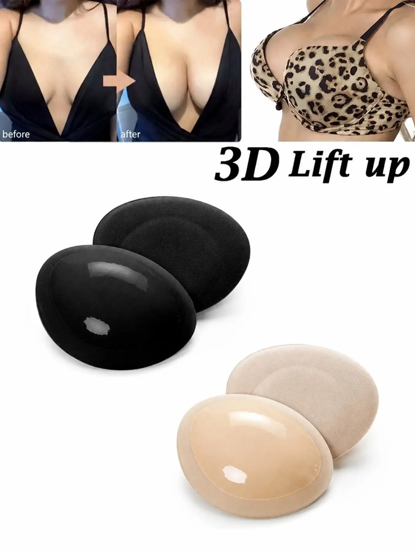 3D Lift Bra Pads for Women,  Padded Inserts with Soft Fabric Cover, Removable Round Push Up Cups for Bikini Tops, Bralettes, Sports Bras, Dresses and Low-Cut Outfits