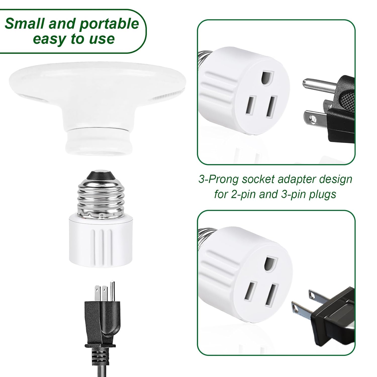 Outlet Light Socket Adapter,Screw in Outlet Socket,E26 Light Bulb to Outlet Socket Converter,Light Bulb Plug Adapter for Porch Light Socket,Camera,Garage Light (4)