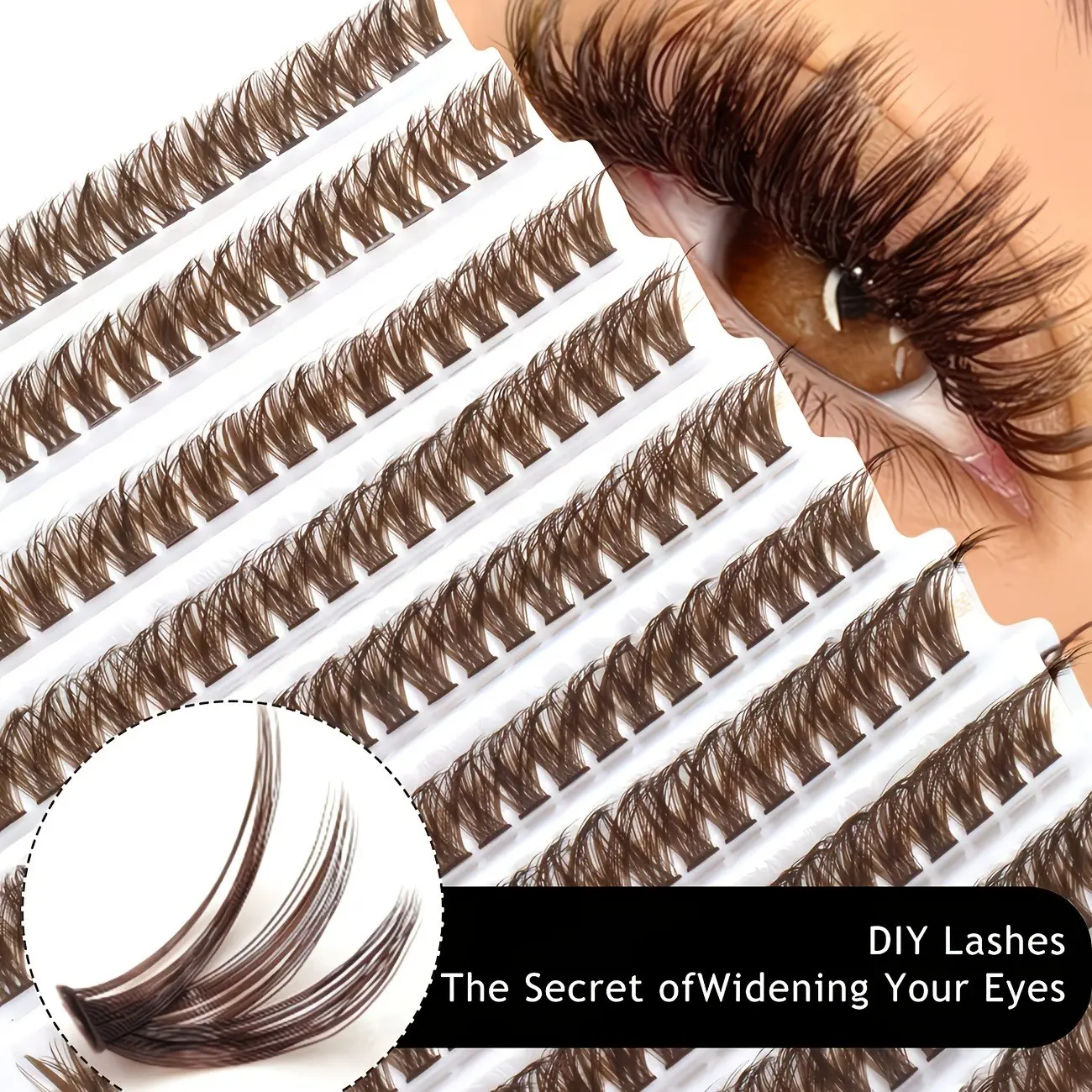 200 clusters of brown false eyelashes, individual lashes DIY 60D false eyelash clusters, Lashes extension of false eyelashes D-Curl with large capacity, naturally and fluffy soft segmented style, Suitable for daily, beginners, vacations, and work makeup