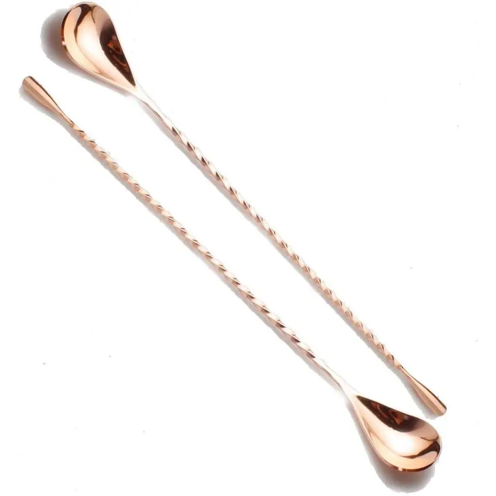 2 Pcs 12 Inches 18/10 Stainless Steel Spiral Pattern Bartender Whiskey Cocktail Shaker Mixing Bar Spoon