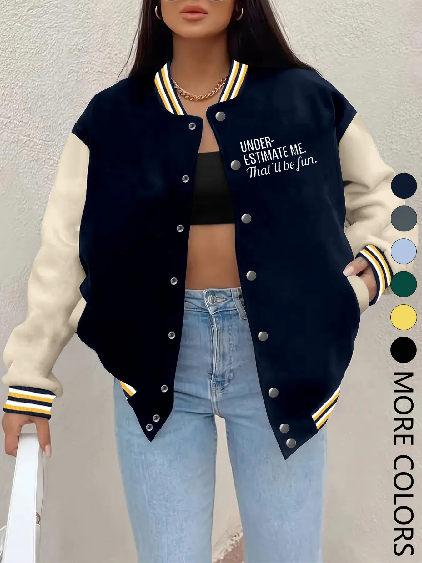 New Women's Baseball Jacket, Creative Letter Print, Casual Sport Coat, Comfortable Versatile Jacket, Hip-Hop Style, Multiple Colors