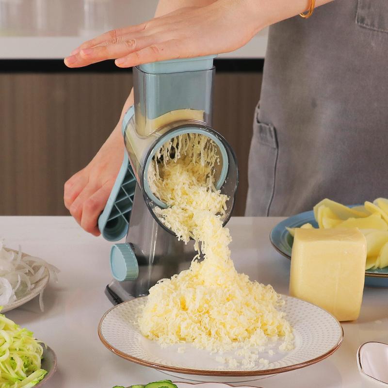 Keouke Rotary Cheese Grater, 1-Count Manual Vegetable Chopper with 3 Replaceable Stainless Steel Cutting Blades, Vegetable Shredder and Slicer, Multifunctional Kitchen Utensil, Vegetable Slicer Dicer, Summer Gift #GLOBAL PICKS