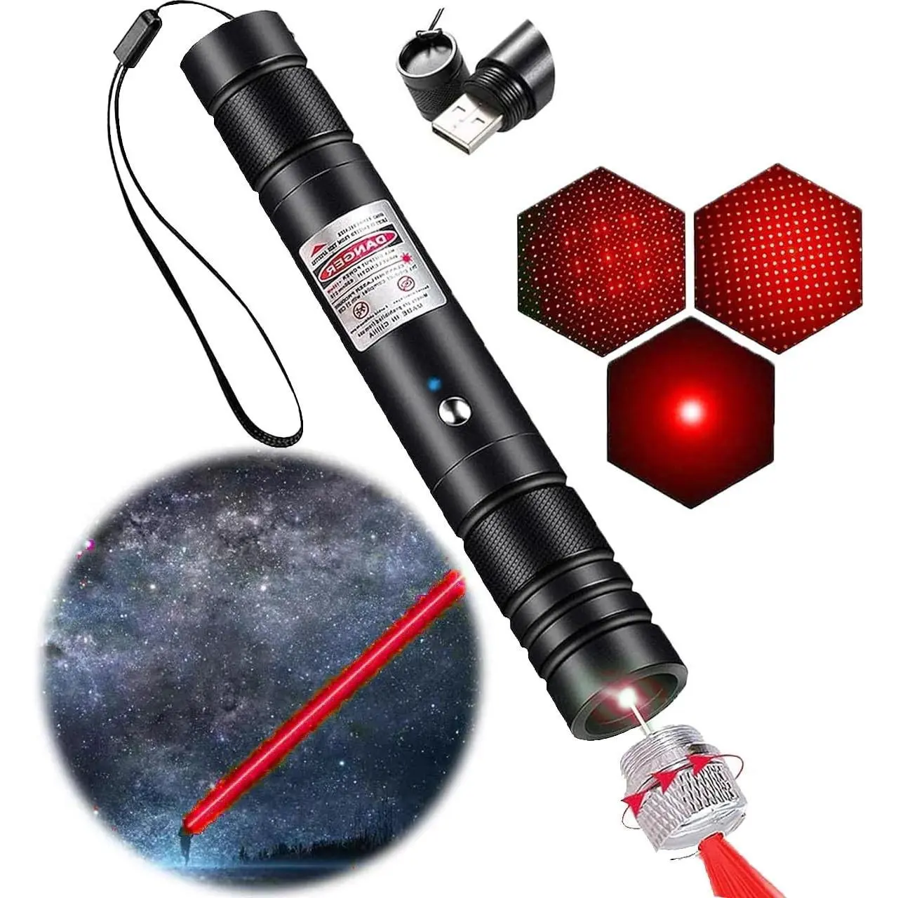 Red Laser Pointer Pen, USB Rechargeable Laser Pointer for Teaching, Hunting, Outdoor Astronomy, and FlashlightsGift