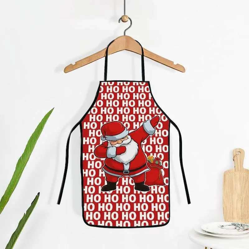 Playful Christmas Dab Santa Print Kitchen Apron, Festive Red Background with Repeated "HO HO HO" Text & Gift Sack Design, Multiple Specifications Available, New Style, Ideal for Holiday Cooking, Baking & Daily Kitchen Use