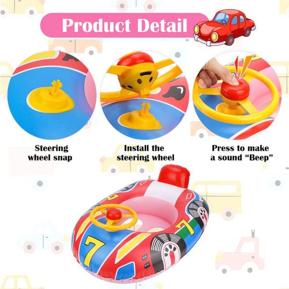 Cute Car Design Inflatable Swimming Pool Float, Inflatable Summer Beach Floatie Boat, Fun Swimming Ring with Handles Safety Seat for Girls Boys, Inflatable Pool Floats