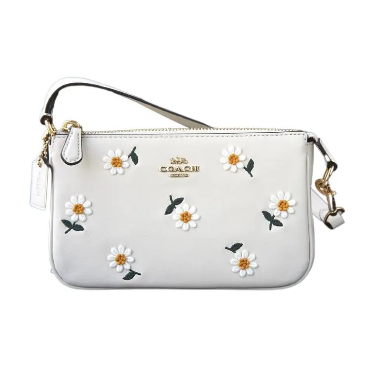 COACH Nolita 19 Small Daisy Embroidered Leather Crossbody Bag for Women, White
