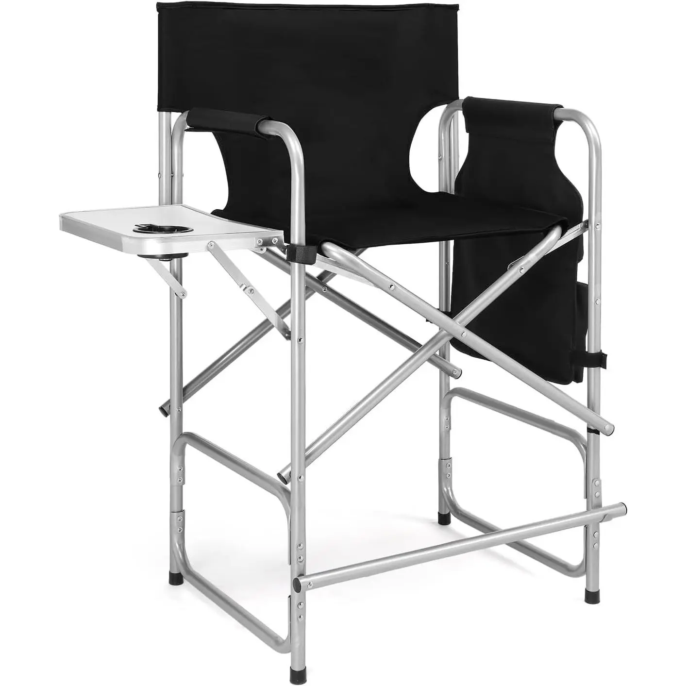 26" Tall Folding Directors Chair with Side Table,Portable Makeup Artist Bar Height, Steel Frame 300 lbs Capacity, 19.2" D x 23.6" W x 40.5" H