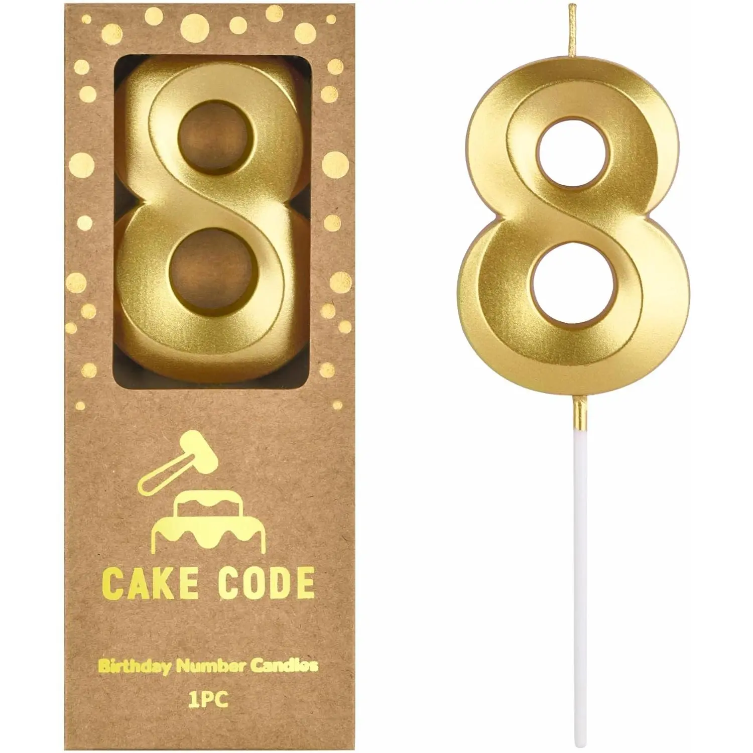 2.76 Inch Diamond Gold 8 Number Birthday Candles, Gold & Cake Number Candles, Party Celebration