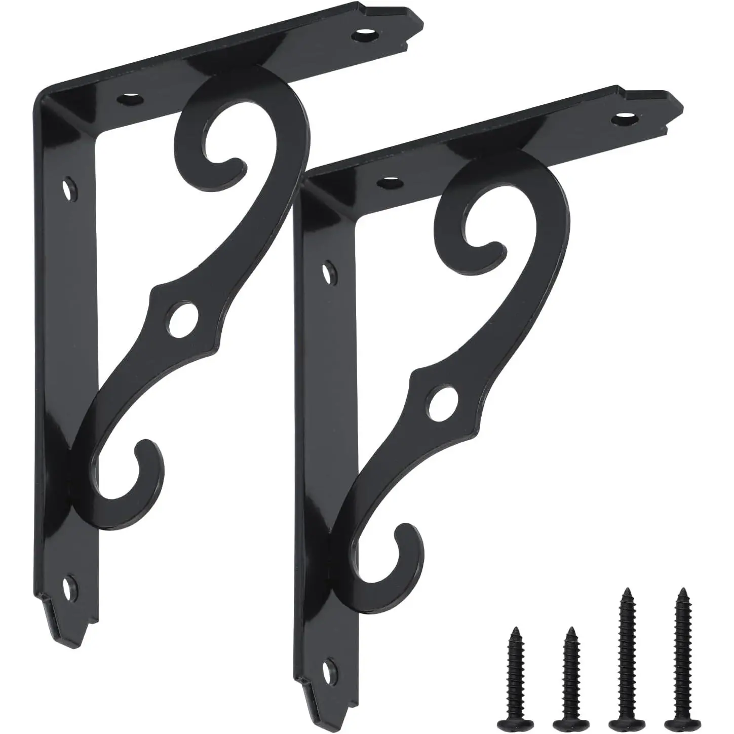 Decorative Shelf Brackets, 5x3.5 inch, Black, 2 Pack | Supports 200lbs/pair, Wall Brackets for  Shelves, Metal L Supports with Screws,  Decor and DIY Projects