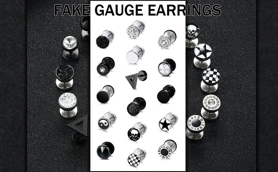 FIBO STEEL 9/16 Pairs Stainless Steel Stud Earrings for Men Women Fake Gauge Earrings Cheater Faux Gauges Ear Tunnel 8mm 18G 6.5mm Durable Comfortable SpringStatements FIBO STEEL 9/16 Pairs Stainless Steel Stud Earrings for Men Women Fake Gauge Earrings Cheater Faux Gauges Ear Tunnel 8mm 18G 6.5mm Durable Comfortable SpringStatements