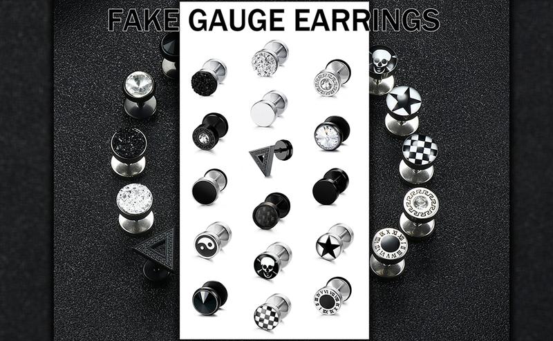 FIBO STEEL 16 Pairs Stainless Steel Stud Earrings for Men Women Fake Gauge Earrings Cheater Faux Gauges Ear Tunnel 8mm 18G 6.5mm Durable Comfortable FIBO STEEL 16 Pairs Stainless Steel Stud Earrings for Men Women Fake Gauge Earrings Cheater Faux Gauges Ear Tunnel 8mm 18G 6.5mm Durable Comfortable