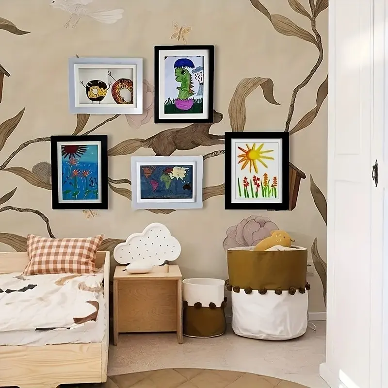 Kids Artwork Storage Display Frame, A4 Size Magnetic Front-Loading Foldable Picture Frame, Cute Cartoon Wall Decor for Art