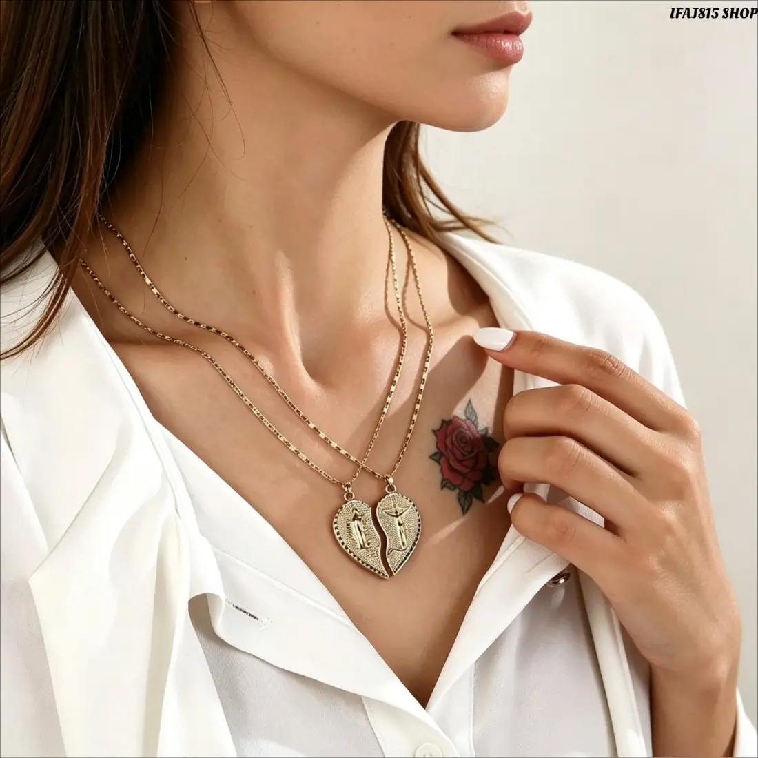 Matching Couple Heart Necklace, Love Puzzle Two-Piece Pendant Necklace Set, Dainty Layered Chain Jewelry, Romantic Matching Jewelry for Couples, Anniversary Gift, Date Night