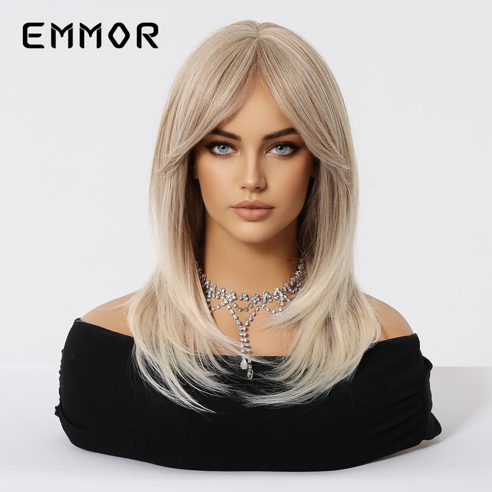 Synthetic Full Machine Wig for Women, Collarbone-Length Gradient Brown Hair, Natural-Looking Hairstyle for Round Face Shape, Synthetic Full Machine Wigs, Age-Reducing