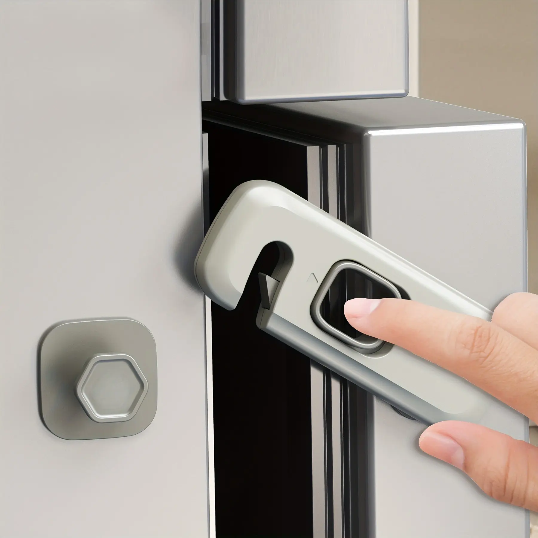 1pcs Universal Security Cabinet Lock, 360° Rotatable Single Door Refrigerator Lock, No Drilling, Strong Adhesive, Perfect for Holidays Gifts, Drawer