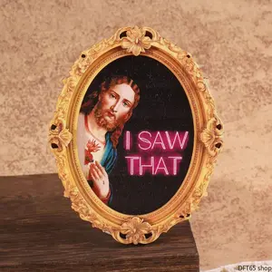 Oval Vintage Wooden Framed Refrigerator Magnet Printed Humorous Jesus Slogan Art Thick High Adhesion Magnetic Sheet Smooth Polished Frame For Household Fridge Wedding Layout Gentle Unique Themed Decorative Fridge Accessory