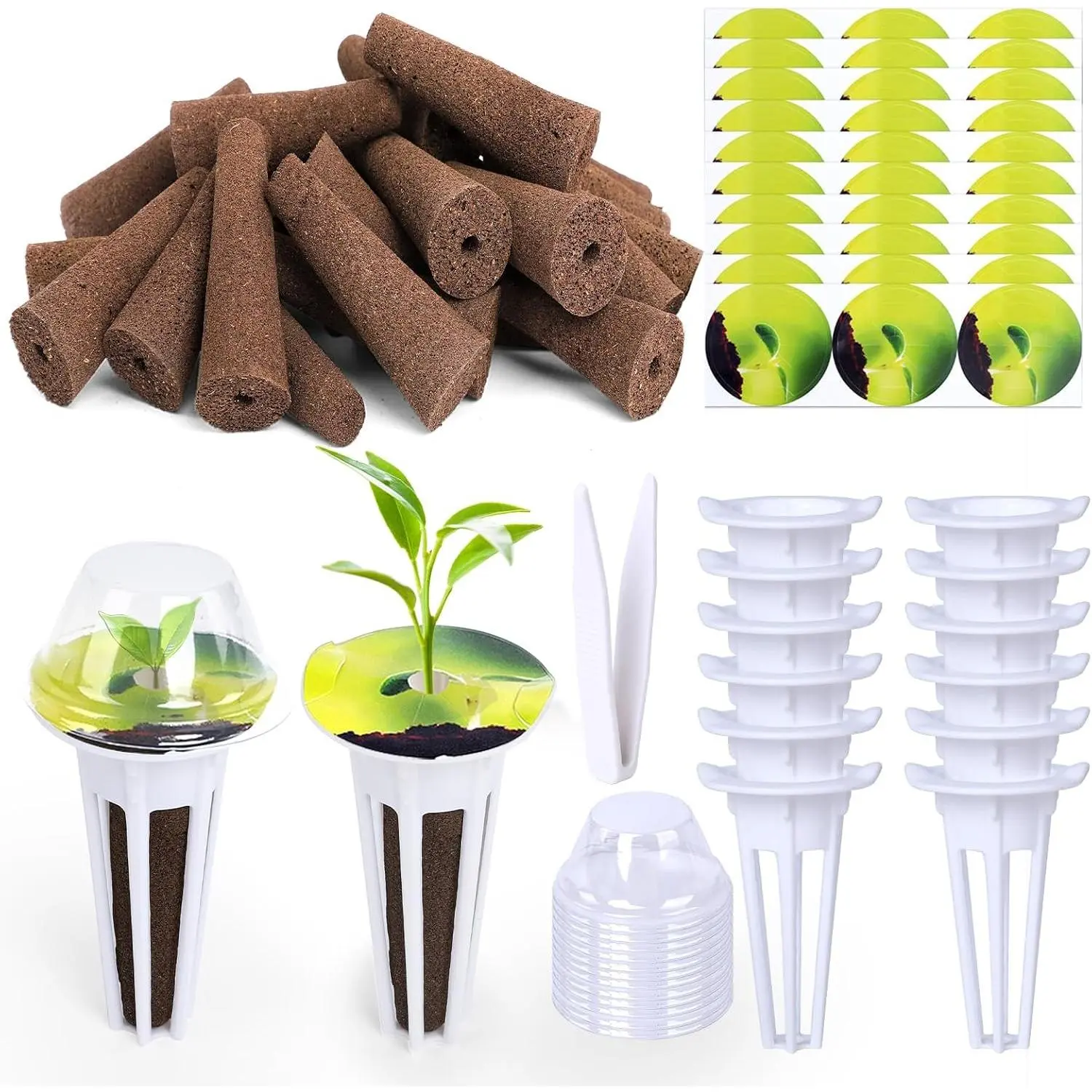 79 PCS Hydroponic Indoor Seed Pods, Growing System Kit for Hydroponic Growing Systems - Seed Starter, Growing Herb Pods Kit with 24 Grow Sponges, 12 Baskets, 12 Domes, 30 Labels & 1 Tweezer