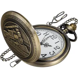 Bronze Pocket Watch for Men,Arabic Numerals White Dial Pocket Watches for Men, Men's Pocket Watch with Chain.