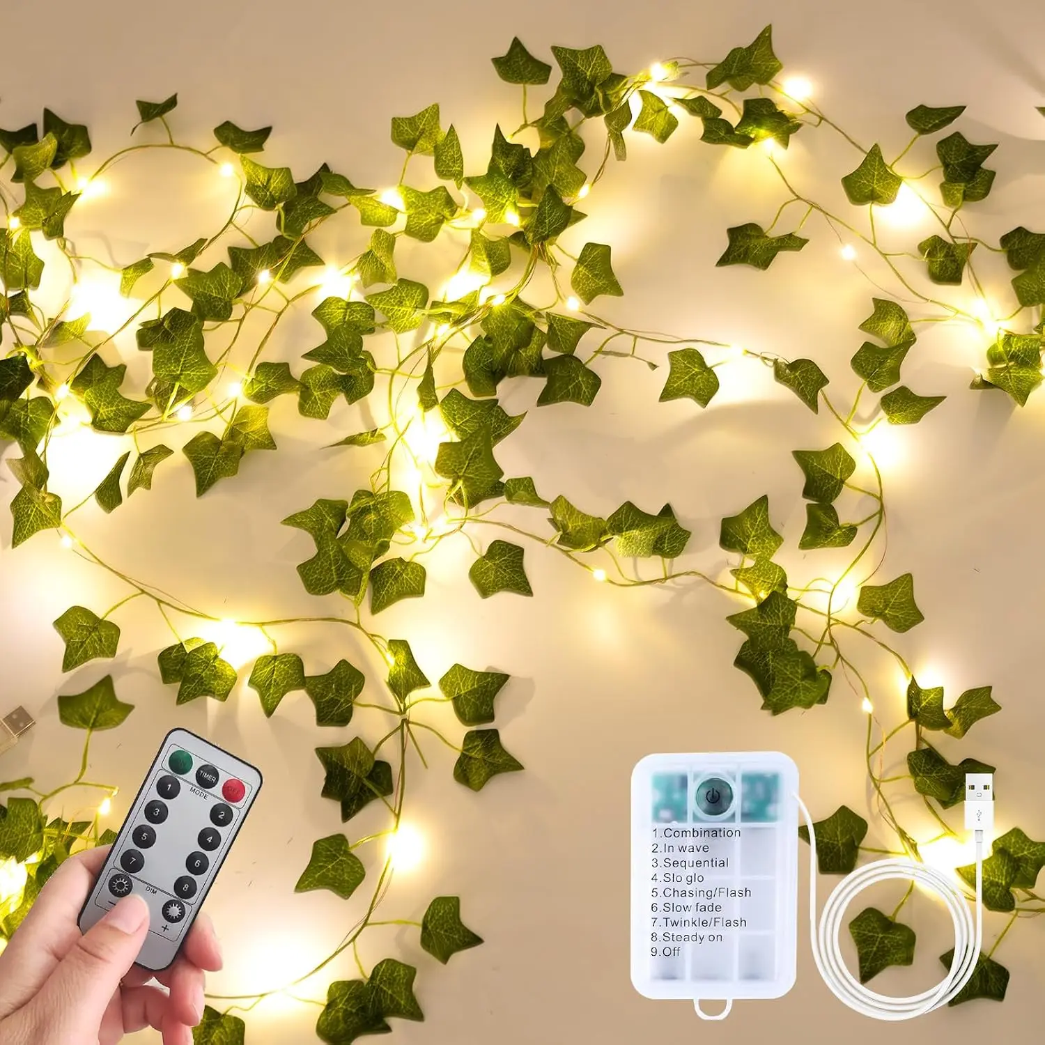 Vines,33ft 100 LED Artificial Ivy Garland with Fairy Lights,for  Living Room Bedroom wall Art Aesthetic Office Coffee Wedding Party  Dorm Outdoor Garden Decor