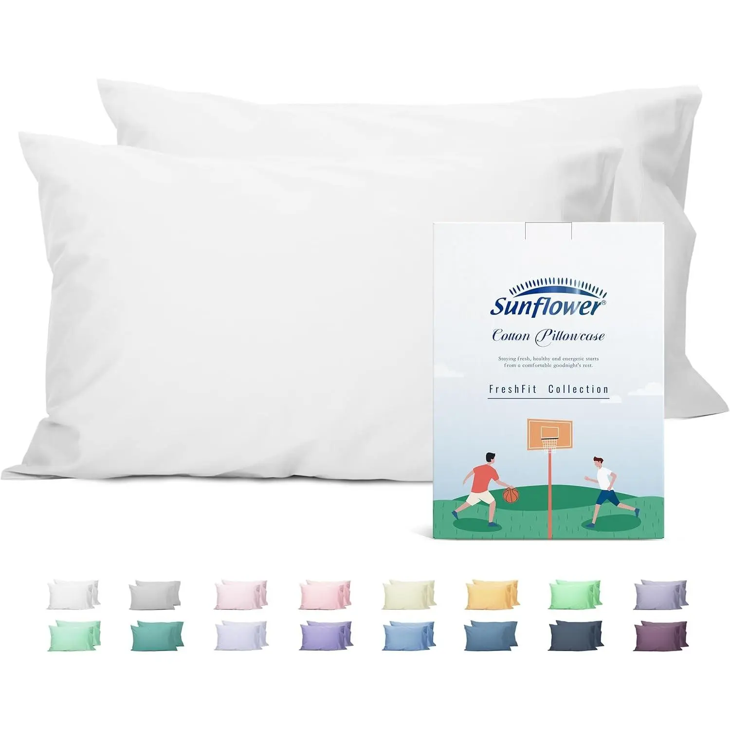 Pillowcases Set of 2, 100% Cotton King Pillow Cases, 20×40 inches Bright White, Soft and Breathable