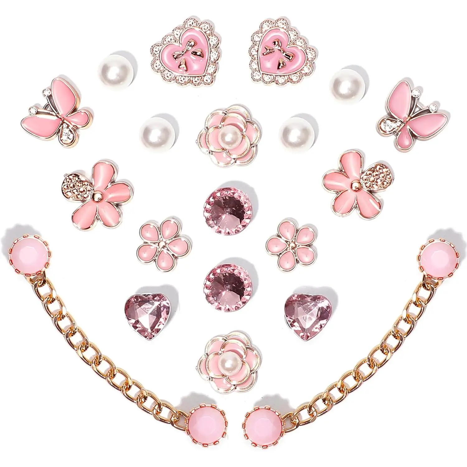 Women's 20pcs Bling Plastic Butterfly Flower Charms Bulk with Rhinestones & Pearls, Female Decorative Charm DIY Craft Embellishments for Shoe Decoration, Party Favors