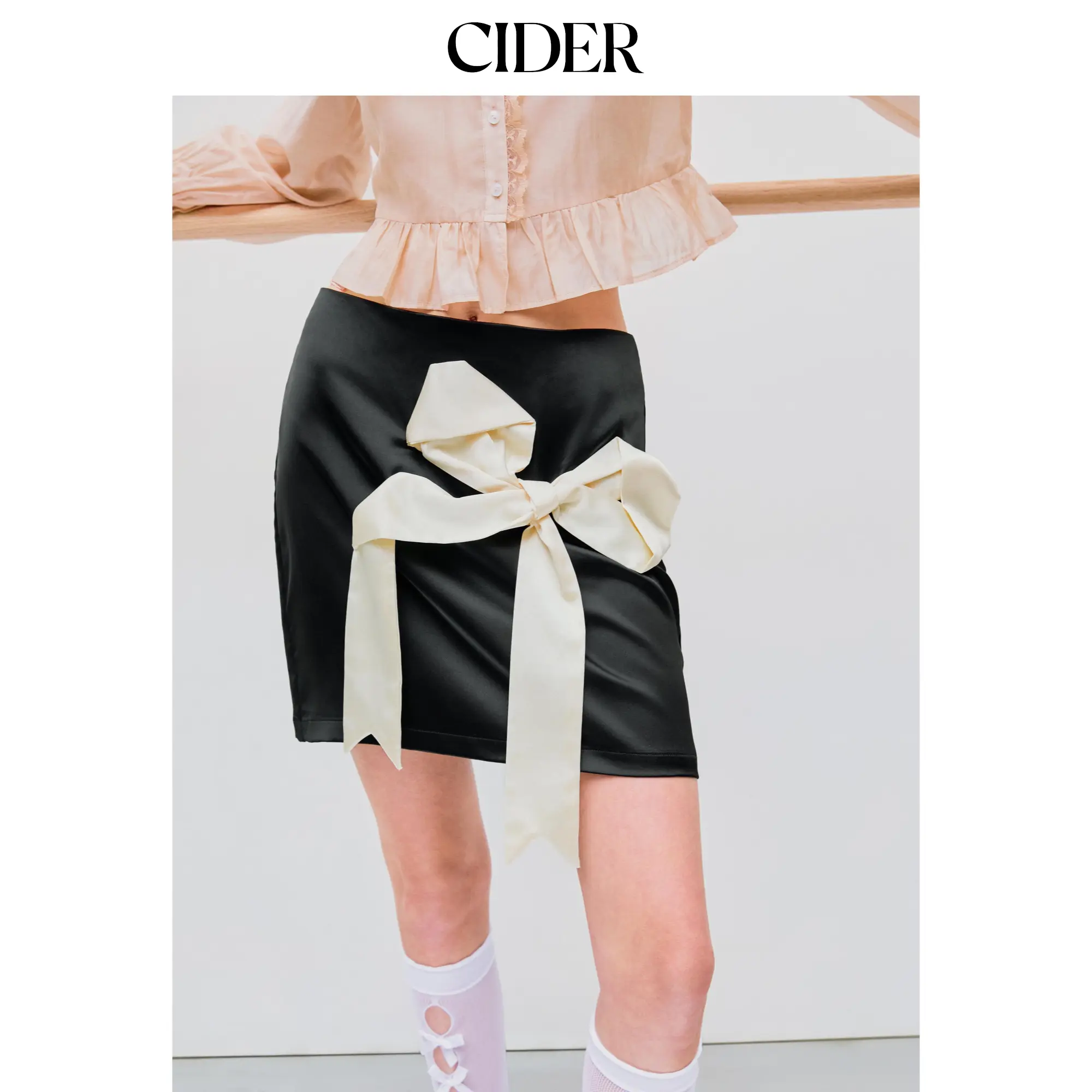 Cider [size 2-26] Satin Mid Rise Bowknot Mini Skirt